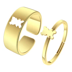 Cxwind minimalist laser sculpture Bell Bear couple promised ring stainless steel couple fashion jewelry Anniversary gifts