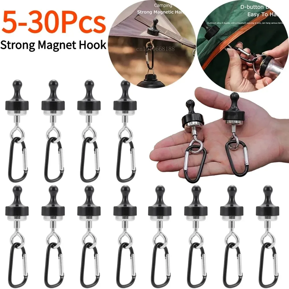 5-30Pcs Strong Magnetic Hooks Multipurpose Outdoor Tent Camping Light Hook Magnet Bearing Hanger Hiking Camping Accessories