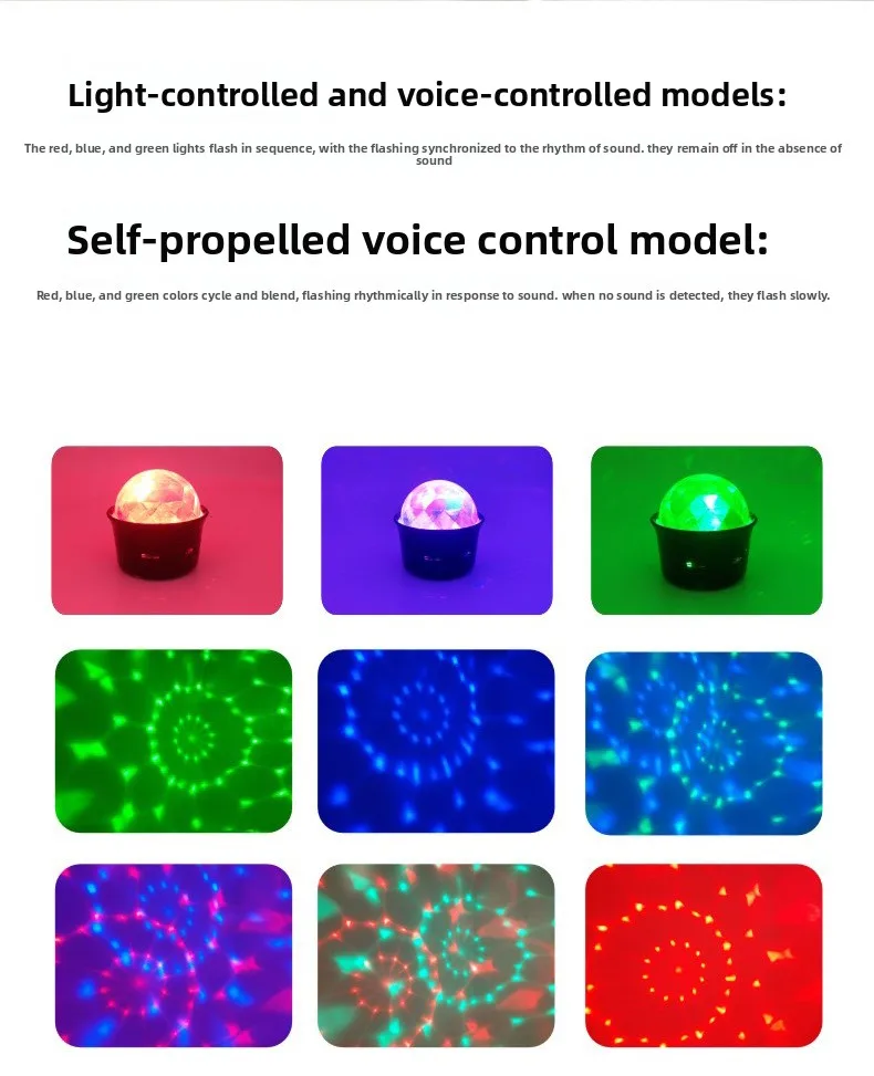 Ambient Light Colorful USB Car DJ Light Stage KTV Light Starry Sky Projection Voice-activated DJ Crystal Magic Ball