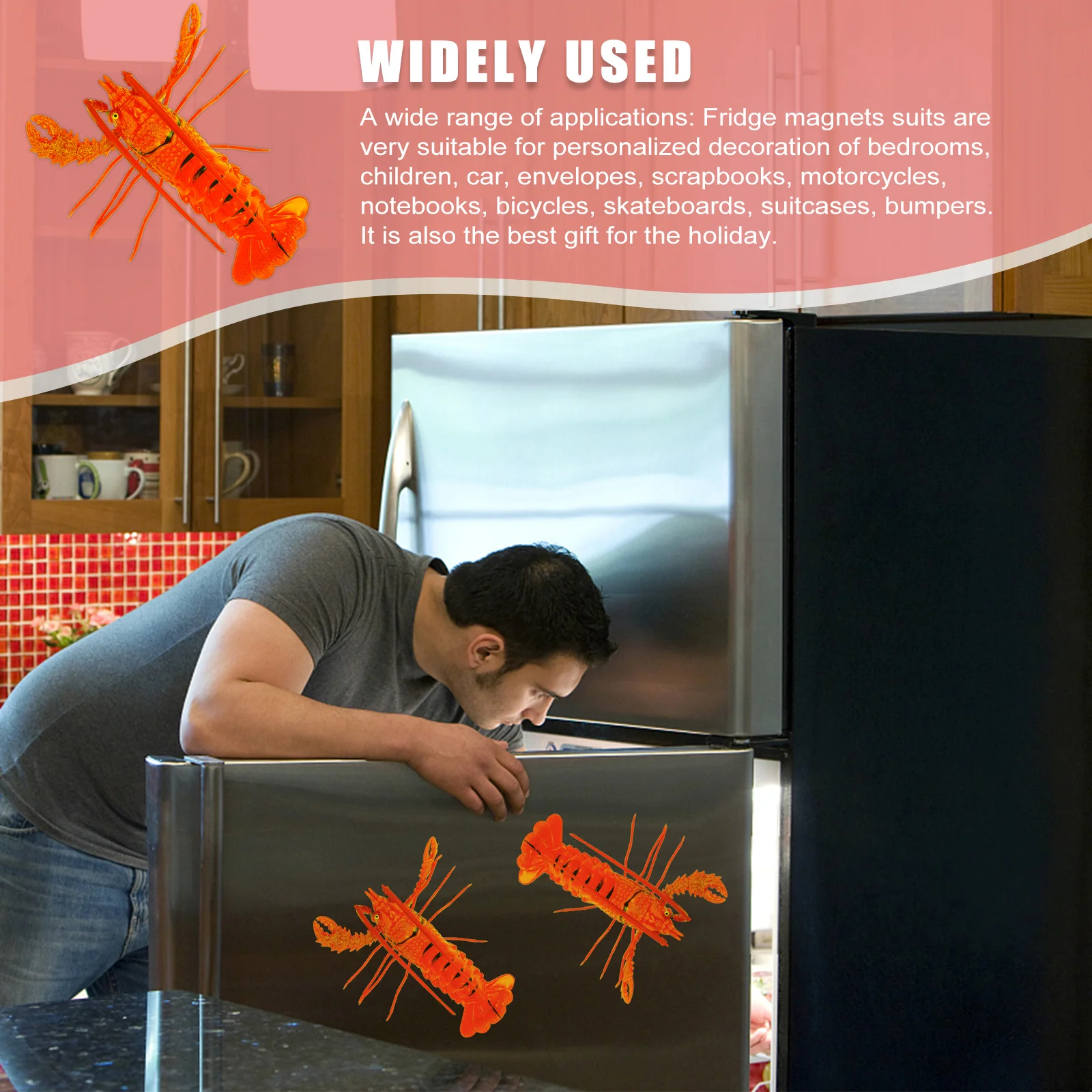 

1Pcs Premium Plastic Fridge Magnet Red Lobster Design Refrigerator Decor Adorable Kitchen Accessory for Memo Notification Pin