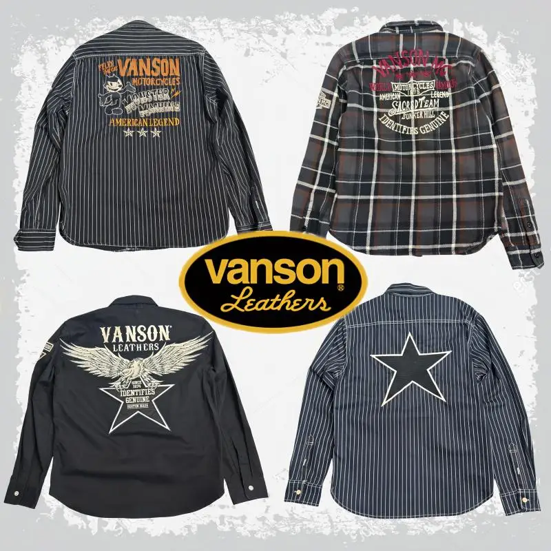 

Retro Vason Motorcycle Knight Heavy Embroidery Stripes Plaid Workwear Long Sleeve Shirt Each Style Youth Fashion Co...