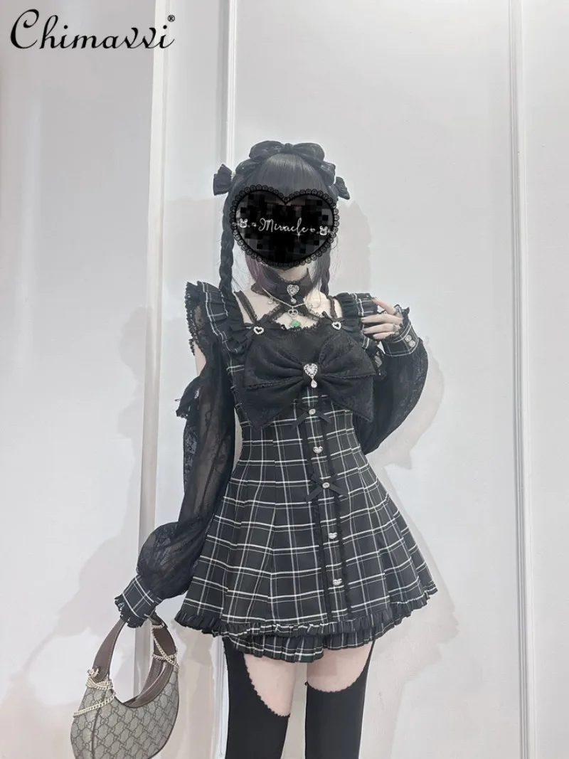 

New 2026 Japanese Mass-Produced Necklace Detachable Halter Off-Shoulder Long Sleeve Dress Set Mine Series Top Shorts Lolita Set