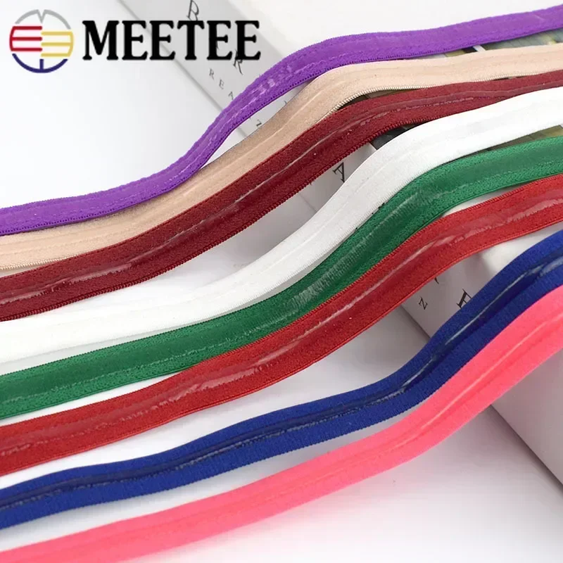 Meetee 5/10M 10/12mm Underwear Bra Elastic Band Silicone Non-slip Strap Rubber Bands Stretch Lace Webbing DIY Belt Accessories