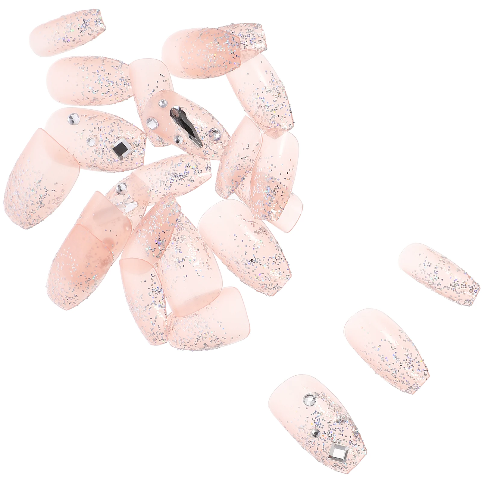 

24pcs Press On Nails Long Coffin Tips Glitter Powder Fake Nails Water Drill Nail Patch Full Cover Set JP2265 B3