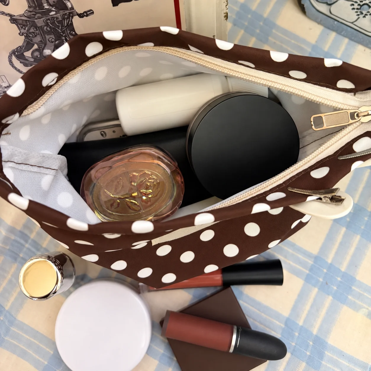 Ins Korean Polka Dot Star Printed Makeup Bag Waterproof Large Capacity Cosmetic Bag Portable Travel Toiletry Storage Pouch