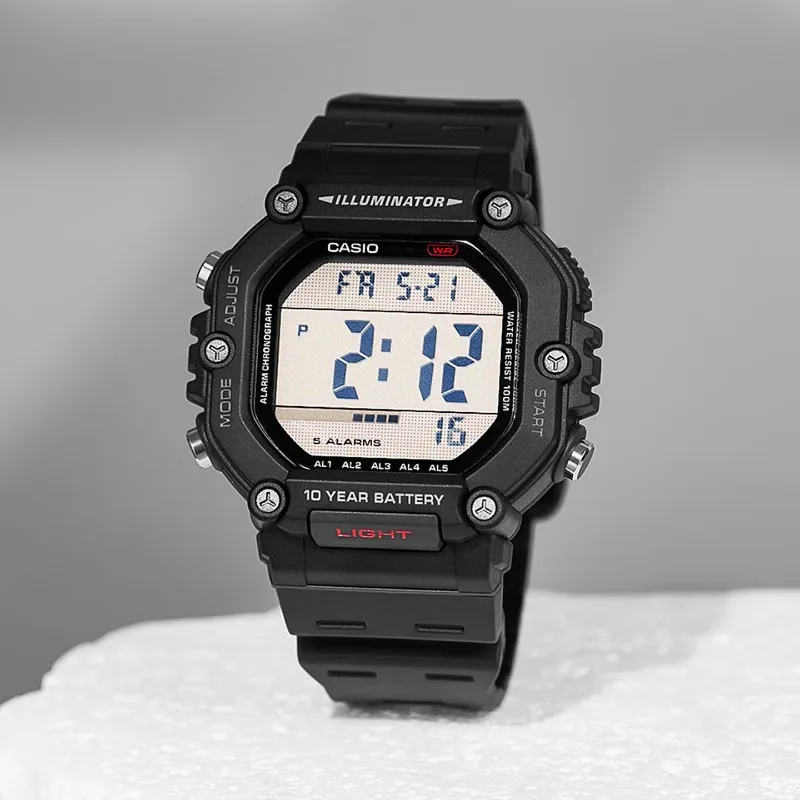 Reloj deportivo cuadrado pequeño retro de la serie Casio AE-1600H para hombre, reloj eléctrico multifuncional resistente al agua y de larga duración