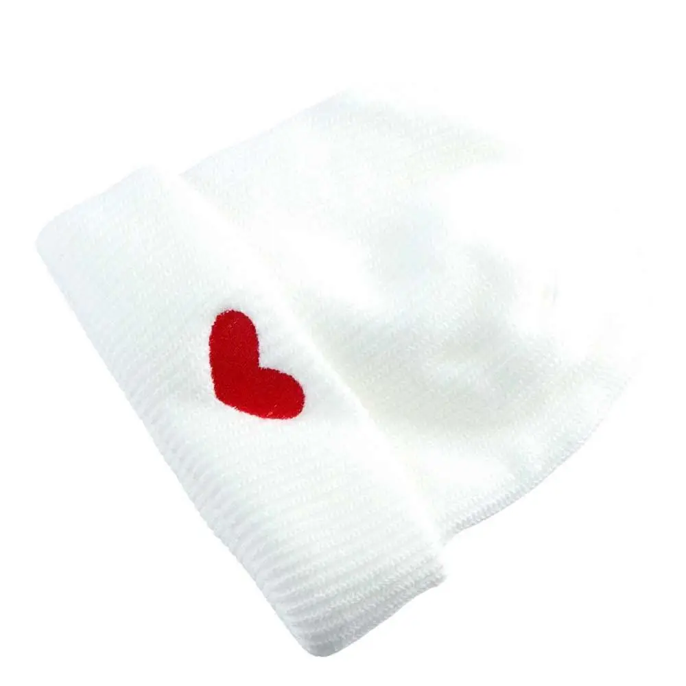 Bonnets Skullies d'amour en laine douce, couleur unie, broderie en forme de cœur, chapeau tricoté, Style Ins, élastique pour filles