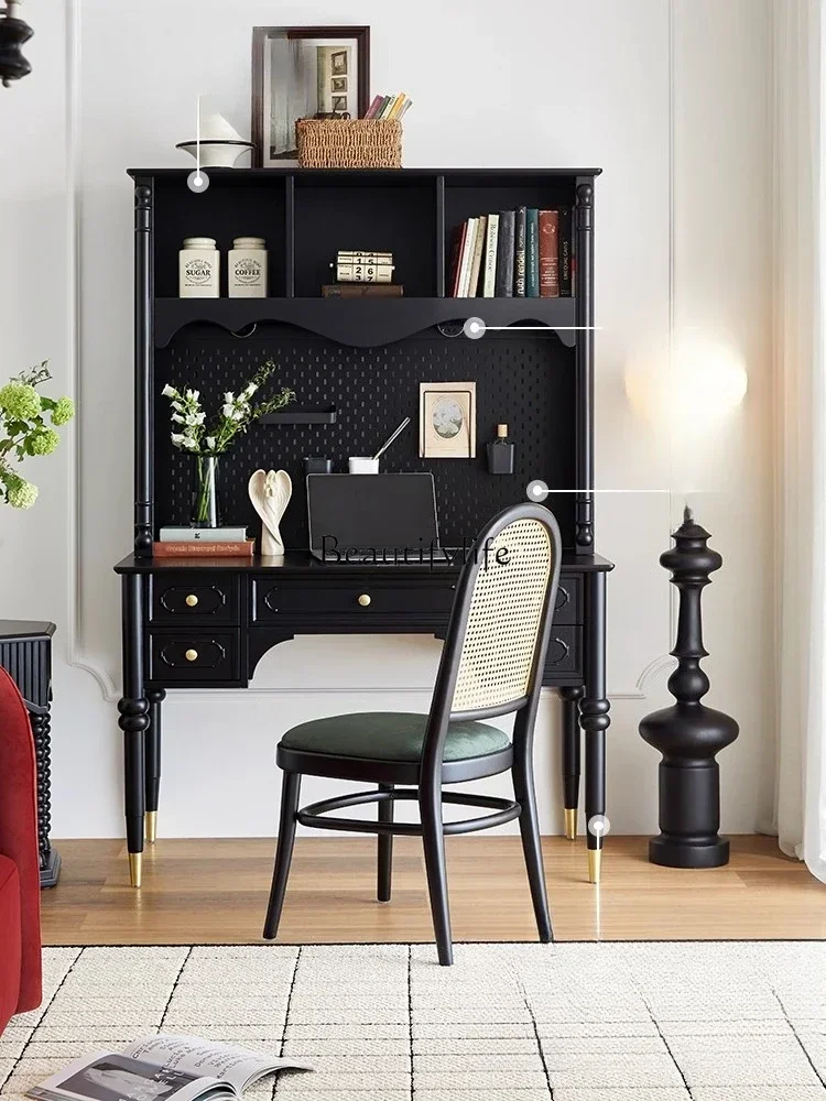 

LXFrench retro desk bookshelf integrated all solid wood home writing desk