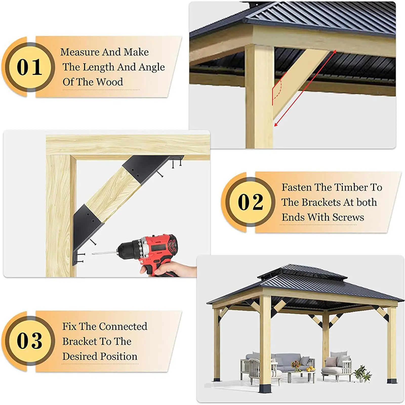 

4 Pieces Pergola Brackets 45° Angle Support Brackets Convenient High Carbon Steel Accessories Parts for Log Cabin Deck Porch