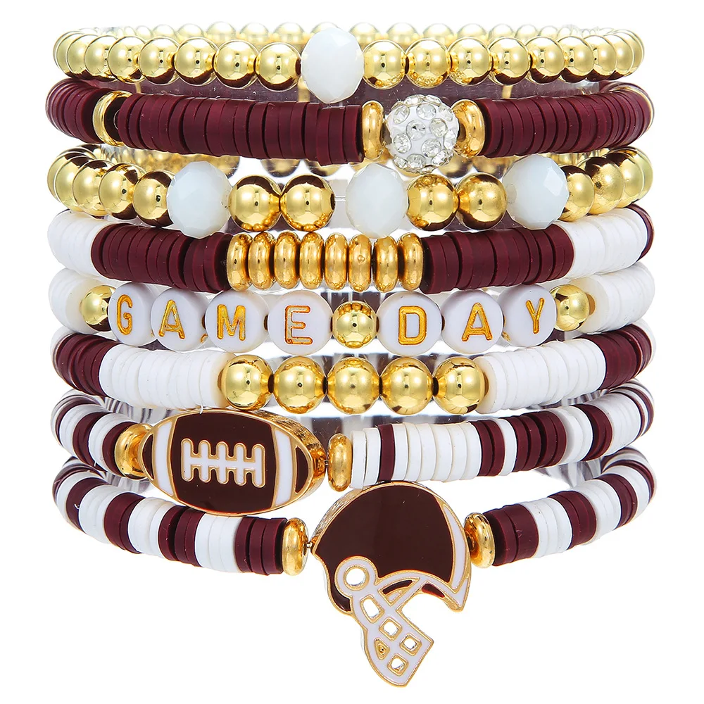 

Sports Jewelry - Football Game Day Stretchy Bracelets Set White & Blue Green Bay Football "Team Color Inspired'' Bracelet Stack