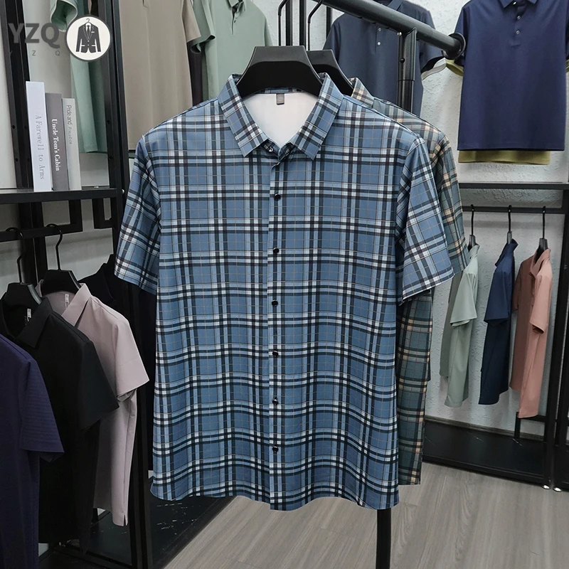 

Men Summer Short Sleeve Plaid Shirt Wrinkle Resistant Breathable Fabric Comfortable Fit For Daily Activities And Work
