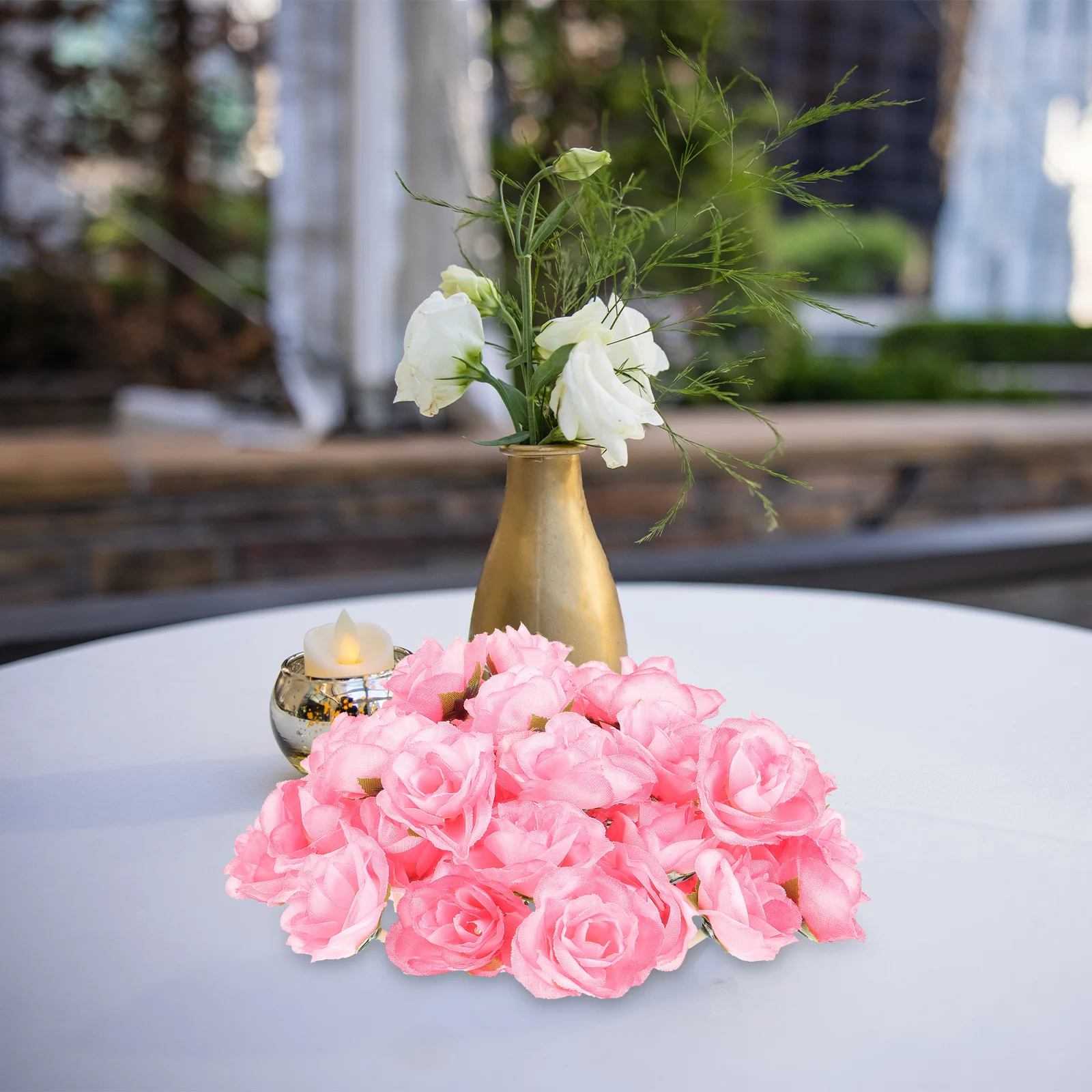 

50pcs 3Cm Artificial Rose Heads Pink Silk Fabric Lifelike Wedding Decoration Reusable Flower For Table Decor Event Tossing