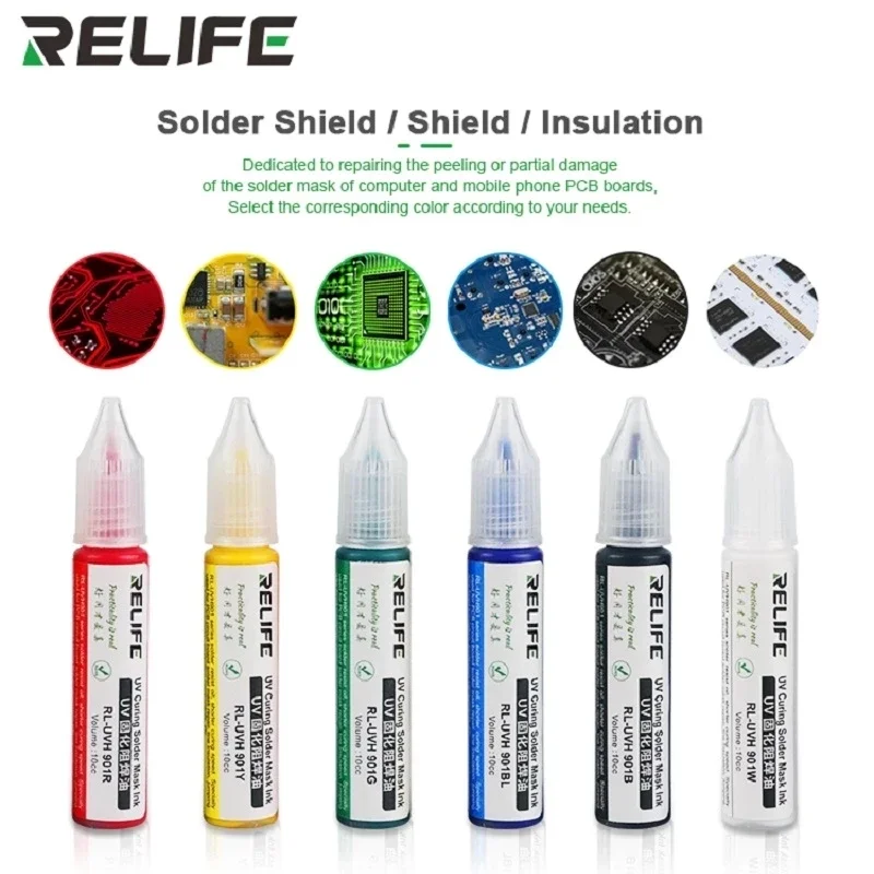 RELIFE RL-UVH 901W série 10cc UV durcissement soudure masque encre pour PCB BGA Circuit imprimé réparation vert Flux de soudage téléphone réparation outils