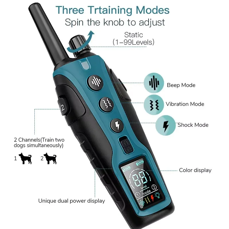 FurStar3280FT Pet Dog Training Shock Collar 3 Training Modes Beep Vibration Shock Flash Light Safety At Night Dual Battery Displ