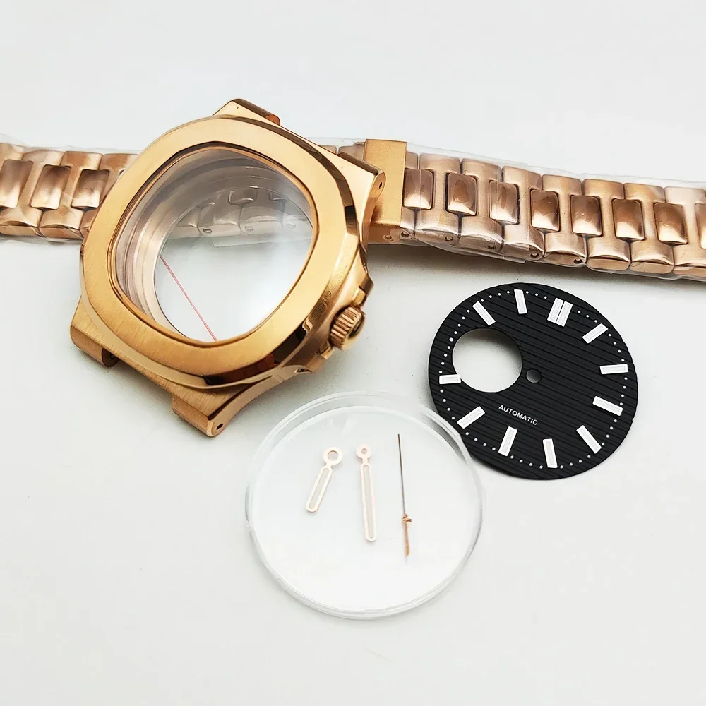 39MM Case Kit Watch NH38 Case Conversion Kit Sapphire Nautilus Mechanical Watch Case Rose Gold fit NH35/4R/NH38 Movement