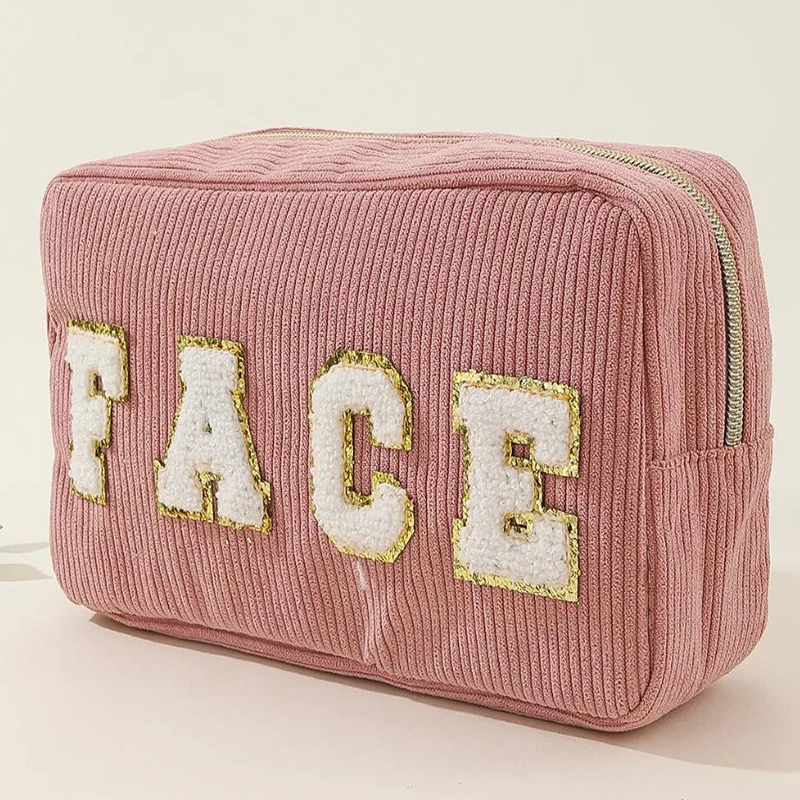 1PC Towel Embroidered Letter Corduroys Wash And Makeup Bag