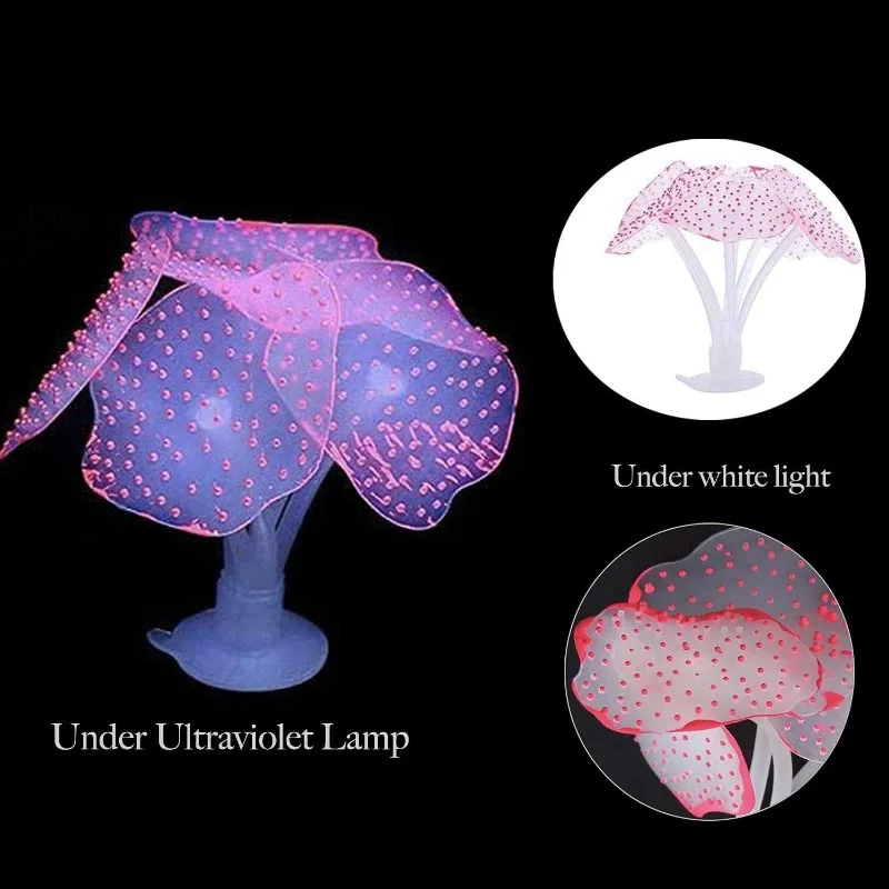 4 Pieces Aquarium Fish Tank Decorations with Glowing Effect Silicone Glow Artificial Ornament Coral Reef Plants Accessories