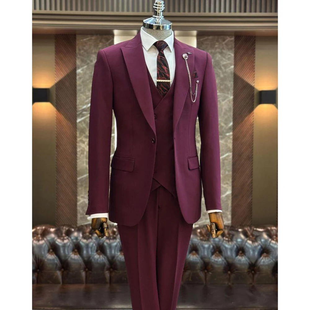 

Slim Solid Color Single Breasted Men's Suit Three-pieces(Jacket+Pants+Vest) Chic Fashion Casual Party Prom Wedding Set