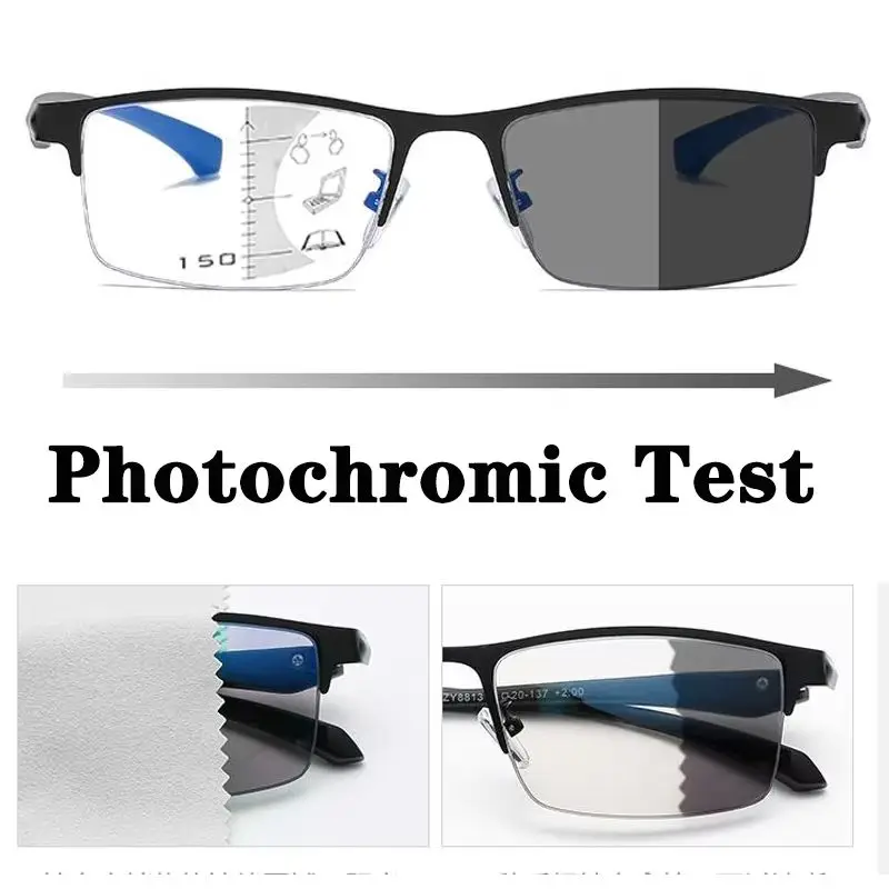 2026 Titan Photochrome Multifokus-Lesebrille für Männer und Frauen Progressive Anti-Blaulicht Halbrahmen Gleitsichtbrille
