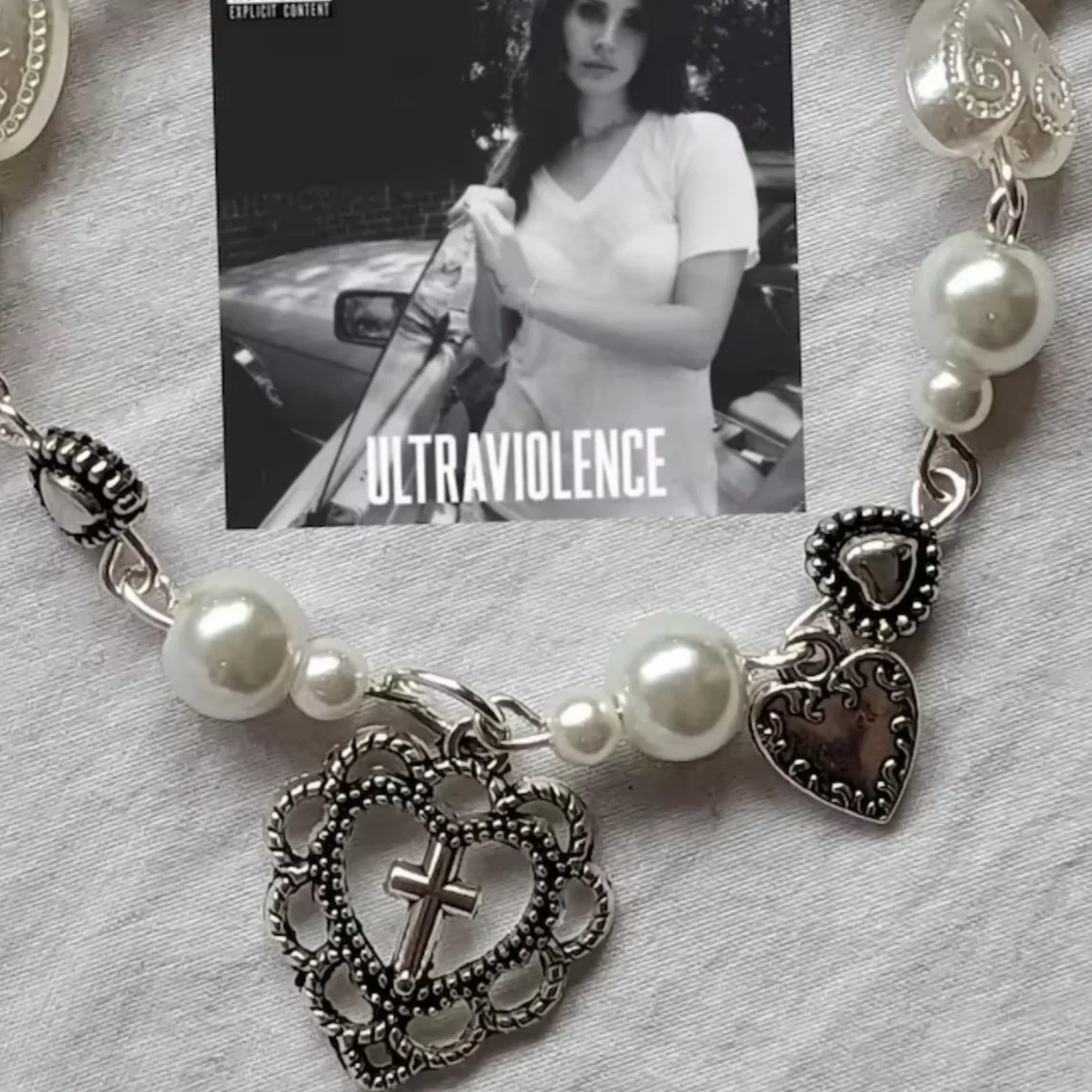 Y2K Handmade Rock Cross Bracelet,Lana del Rey themed charm bracelet