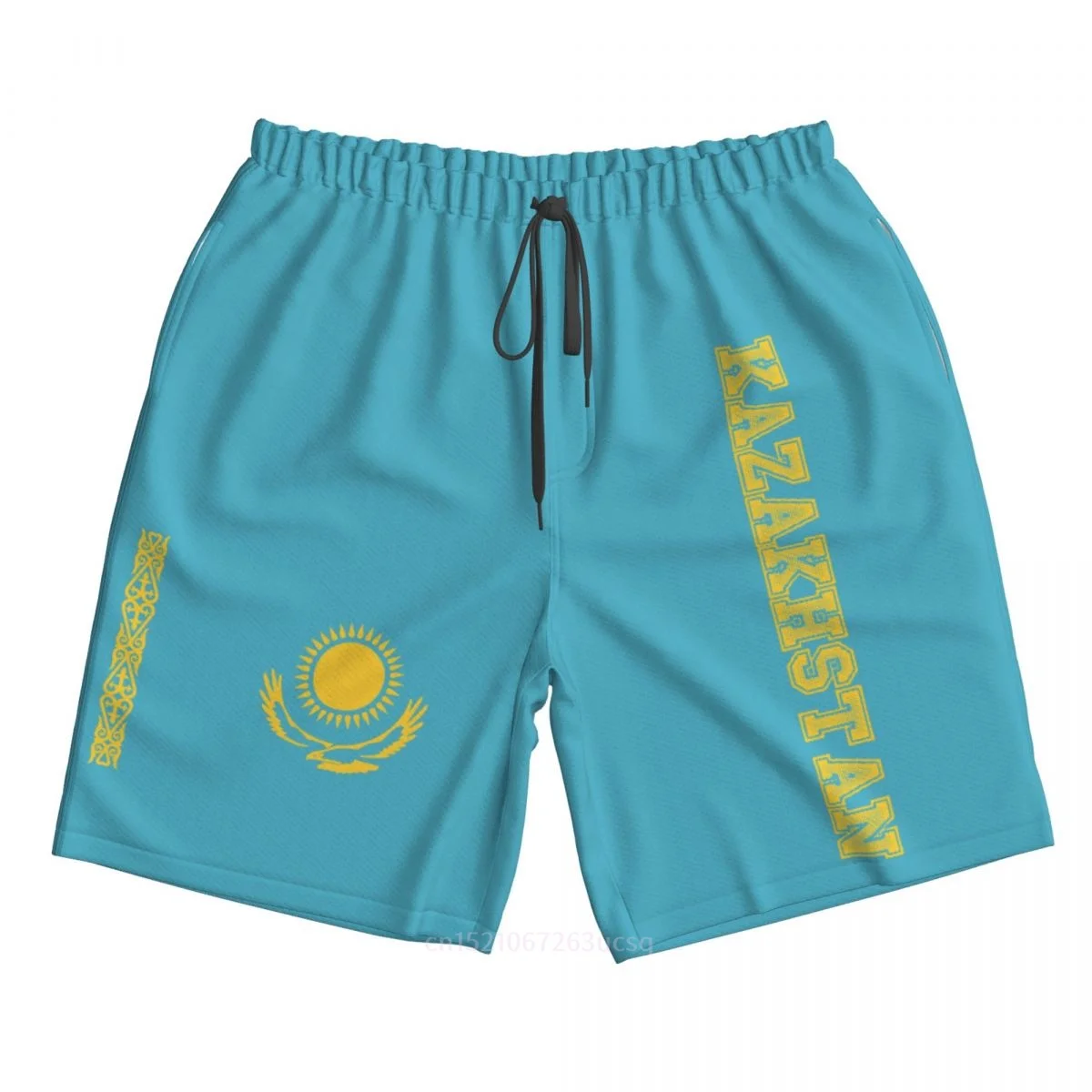 2023 Summer Polyester Kazakhstan Country Flag 3D Printed Men's Board Shorts Beach Pocket Running Summer Pants