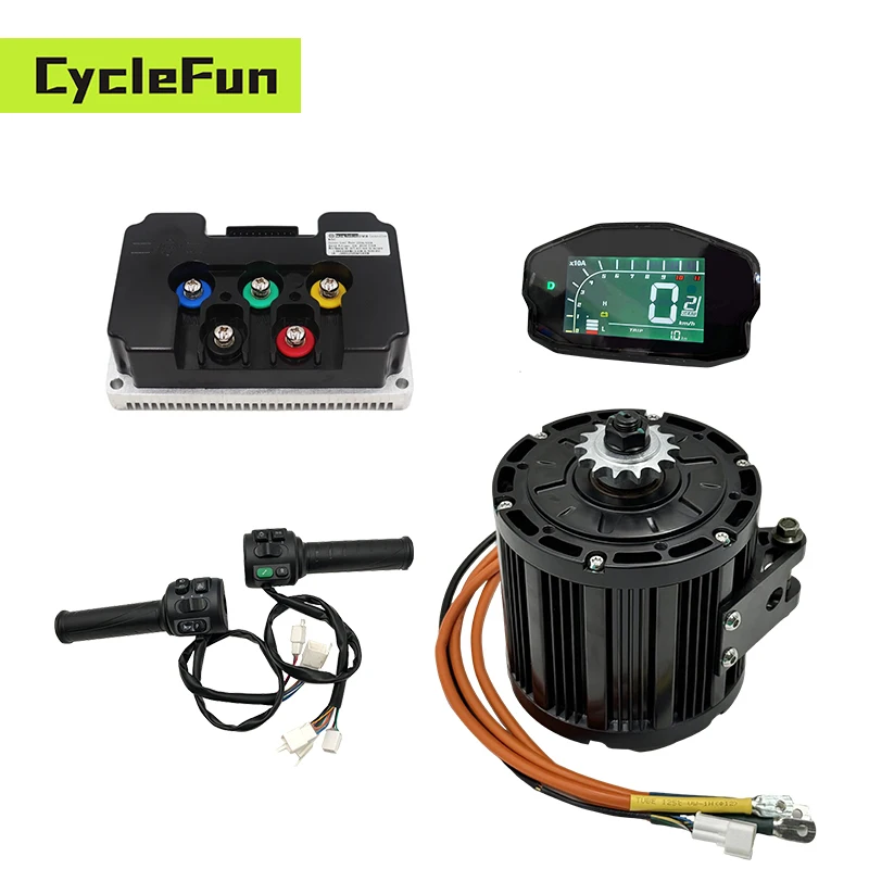 

QS138 Rated 4000W 90H 72V Peak 13KW 110KPH Mid-Drive Motor Sprocket Belt Hall Type with ND72450,DKD Display,T08 Throttle Kits