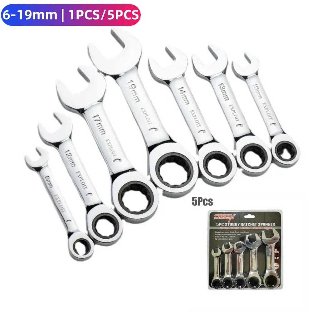 1 peça/5 peças Chave de Catraca de Cabo Curto 6-19mm, Chave Combinada de Abertura Rápida para Reparo Automotivo
