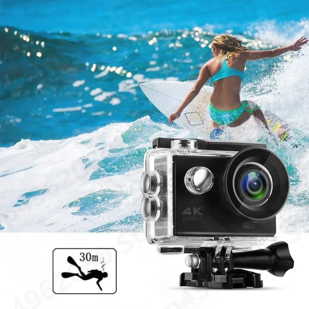 Caméra d'Action 4K Ultra HD Étanche, Écran 2.0 Pouces, WiFi, Télécommande, 30fps/170D, Casque Sous-Marin, Sports Go Video Camera Pro