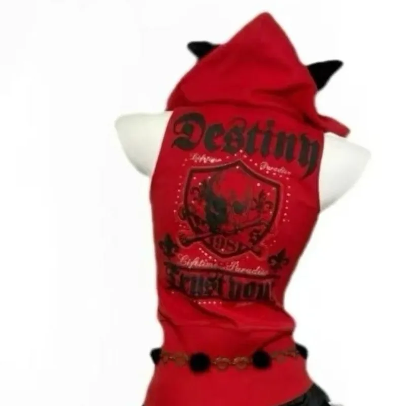 Sudadera con capucha Punk americana Hottie, chaleco con capucha con estampado de letras Retro de subcultura, camisetas estéticas populares Harajuku, Tops ajustados con cremallera para mujer