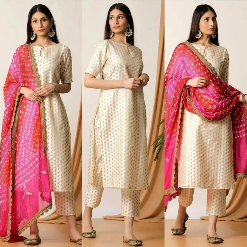 

White Salwar Kameez Dupatta Stitched Palazzo Kurta Summer Women Kurtis