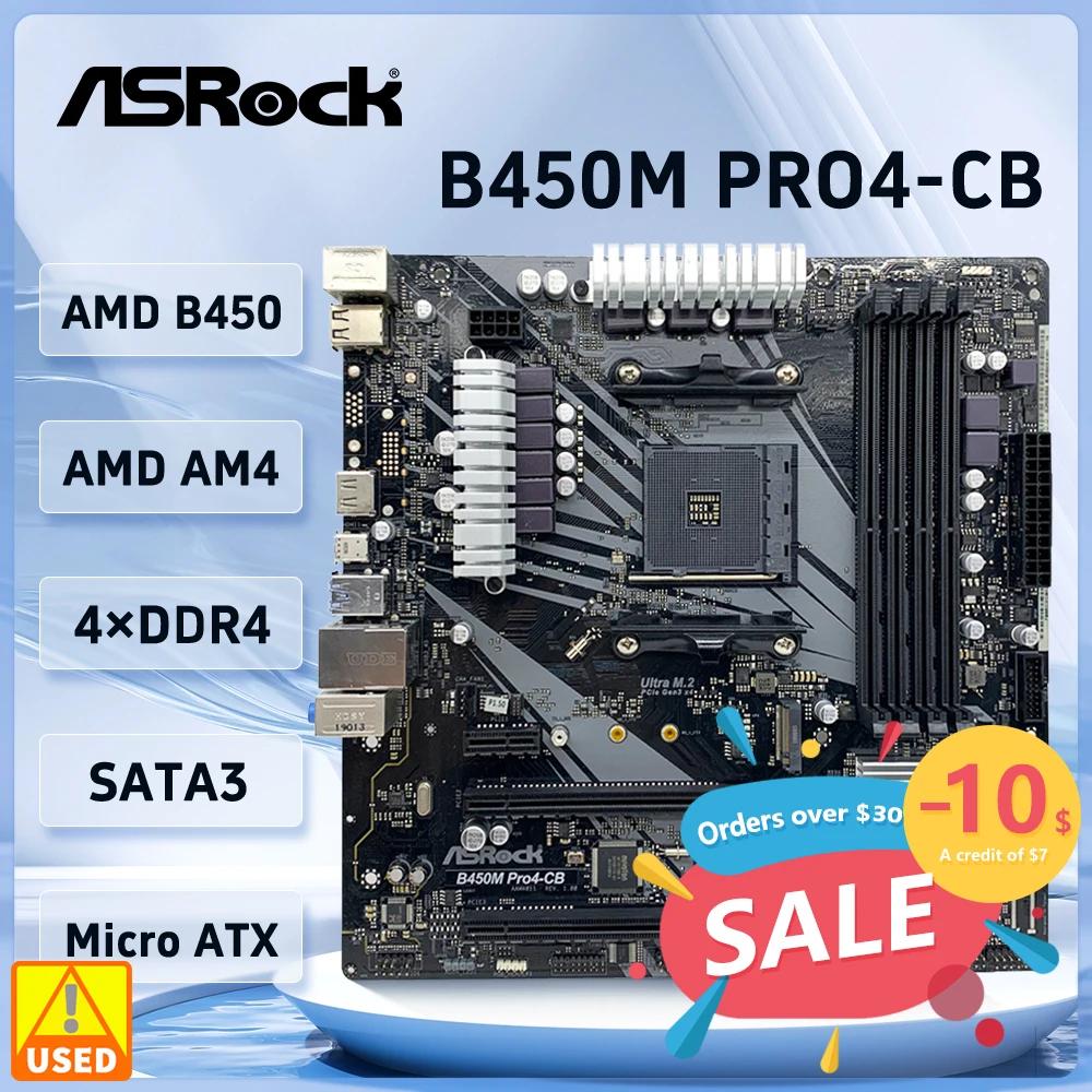 Placa base B450 B450M ASRock B450M PRO4-CB placa base Socket AM4 compatible con Ryzen 5 5600 4300G 1600 DDR4 PCI-E 3,0 Micro ATX