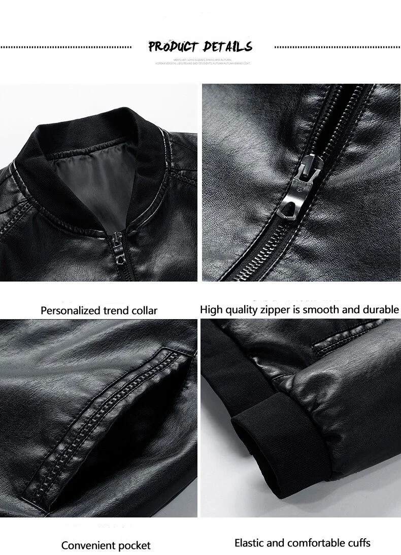 TRAF 2024 Leather Men Spring Korean Comfortable Slim Trend Handsome Men\'s Leather Jacket Motorcycle Leisure Jacket