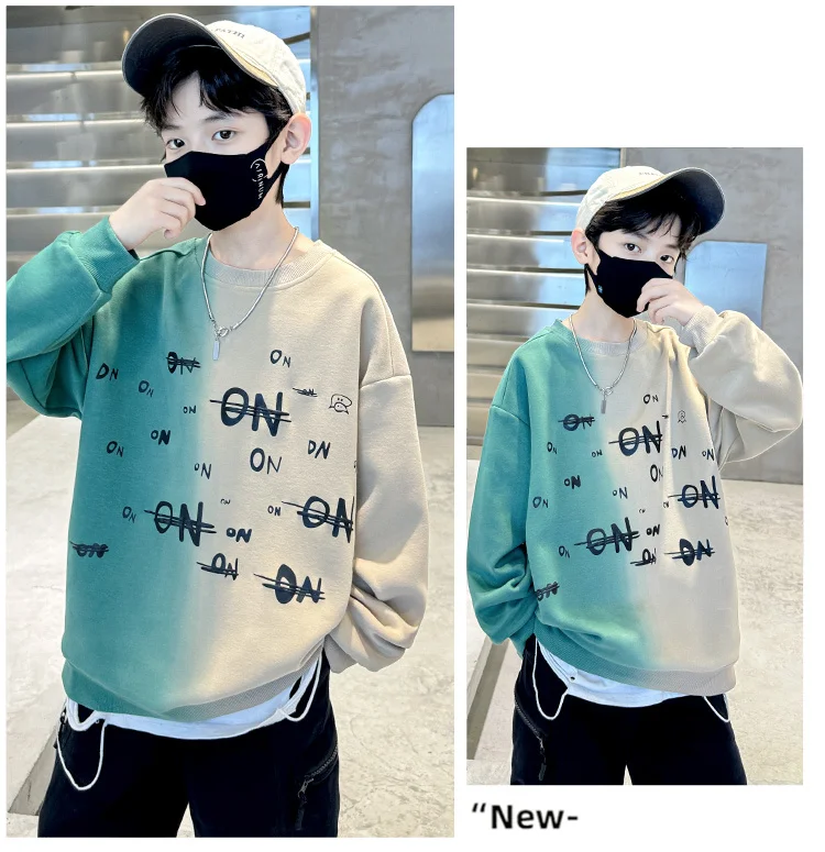 Kinder Jungen Frühlingskleidung Sweatshirt mit Farbverlauf Neuer Buchstabendruck Streetwear Langarm T-Shirt Retro-Design Pullover Oberteil – Detail 6