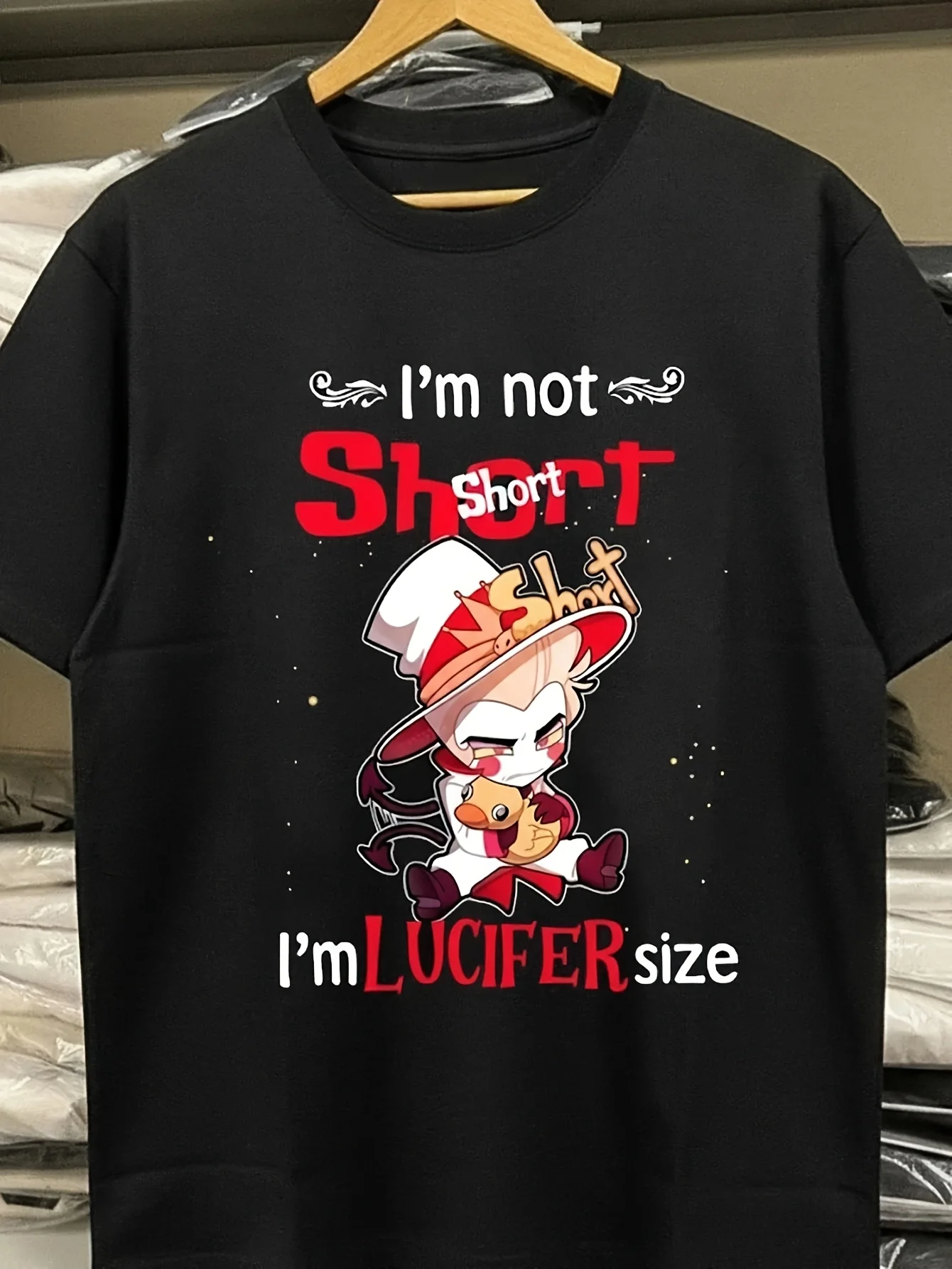 Satan, I'm Not Short, I'm Satan's Size! Fun T-shirt Casual Style, Suitable for All Seasons, Printed Pattern, Men's Preferred