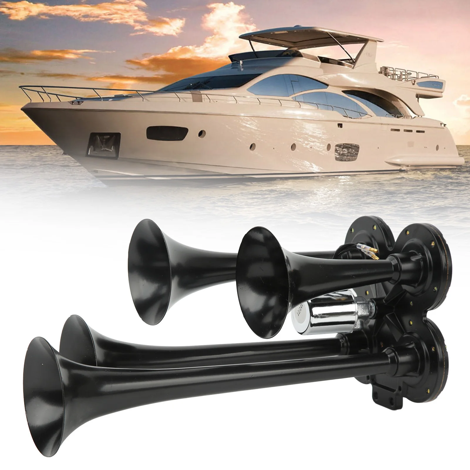

4 Trumpets Air Compressor Horn 150DB 12V Super Loud Fit for Cars Trucks Boats Trains 4 Trumpets Air Horn Boat Air Horn