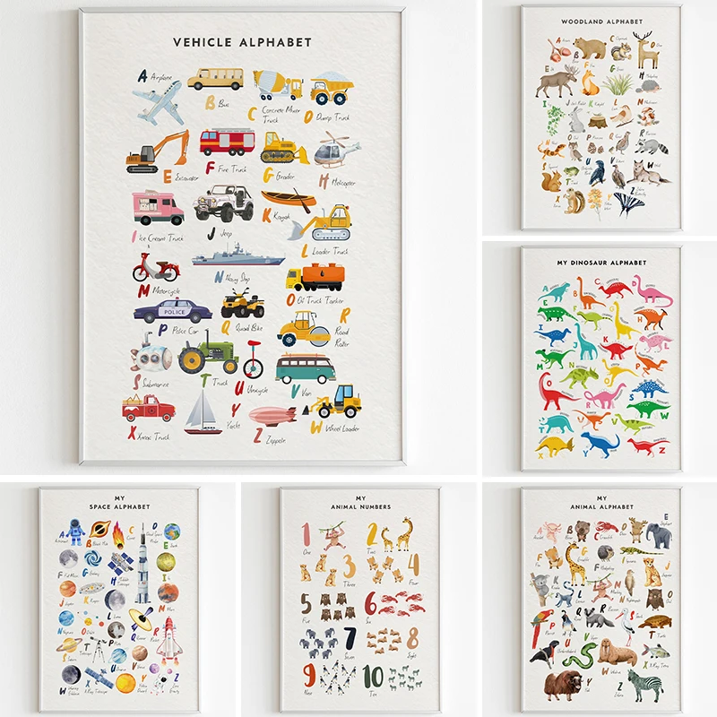 Alphabet Prints Poster Children's Education Letter Learn Interesting Art Canvas Printing Home Wall Decoration Hanging Paintin
