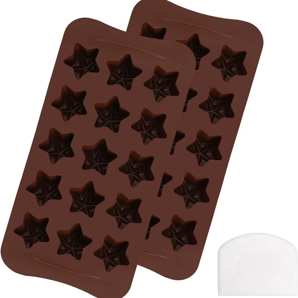 Star Shape Chocolate For MOLDing Set Includes 2 Silicone For MOLDs and 1 Scraper for For baking and Confection