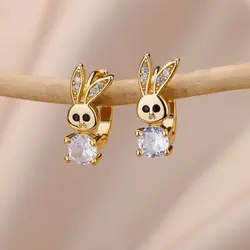 Goth Rabbit Crystal Hoop Earrings For Women Cute Bear Leopard Head Owl Elephant Butterfly Earrings Zircon Jewelry Wedding Gifts