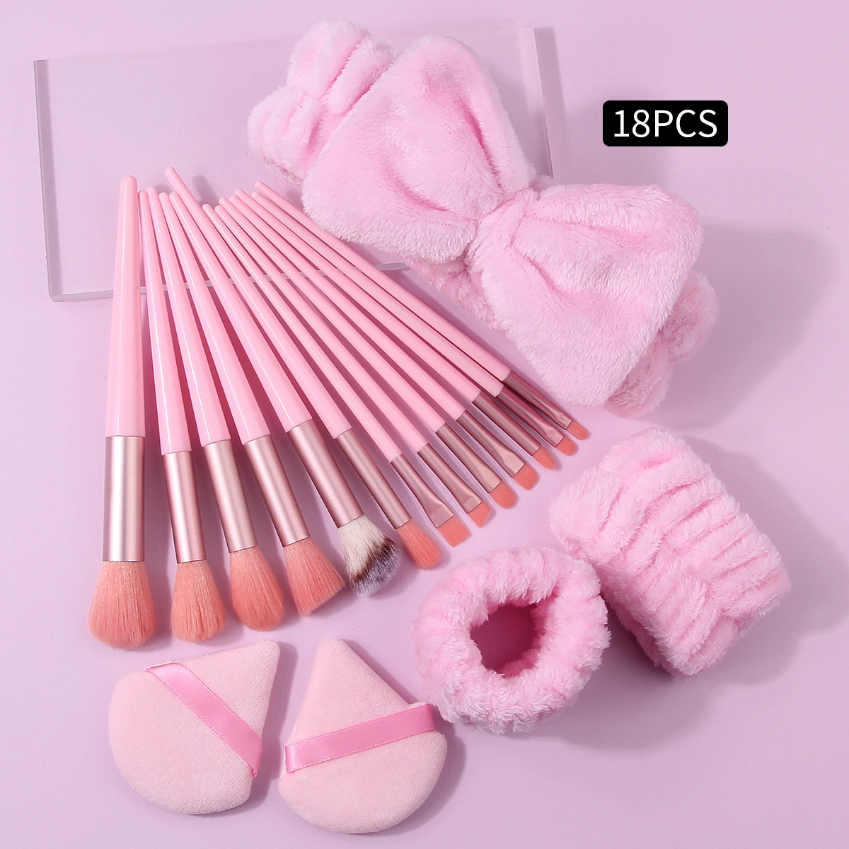 Ensemble de pinceaux de maquillage pour le visage, 13 pièces, bouffantes de poudre triangulaires antiadhésives + 3 attaches pour cheveux et bracelets de protection du poignet, 2 pièces