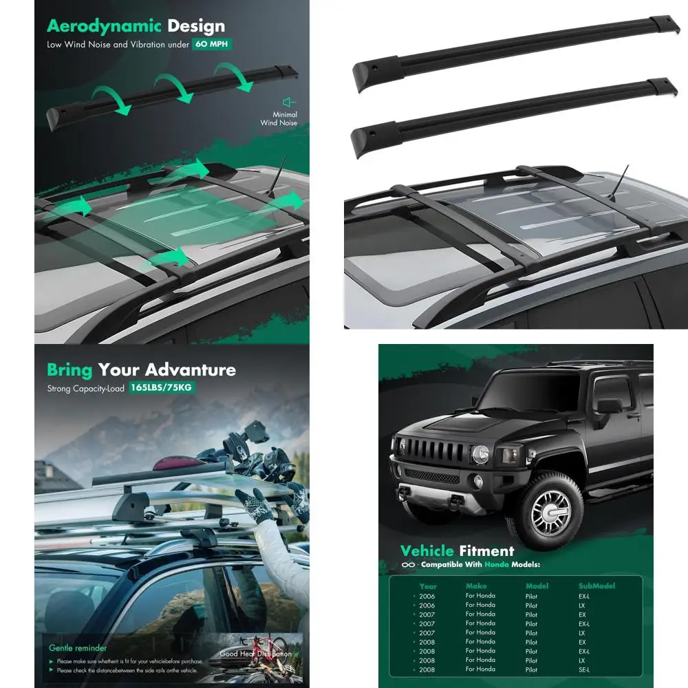 

Black 2-Pack Roof Rack Cross Bars Luggage Carrier for 2003-2008 Honda Pilot