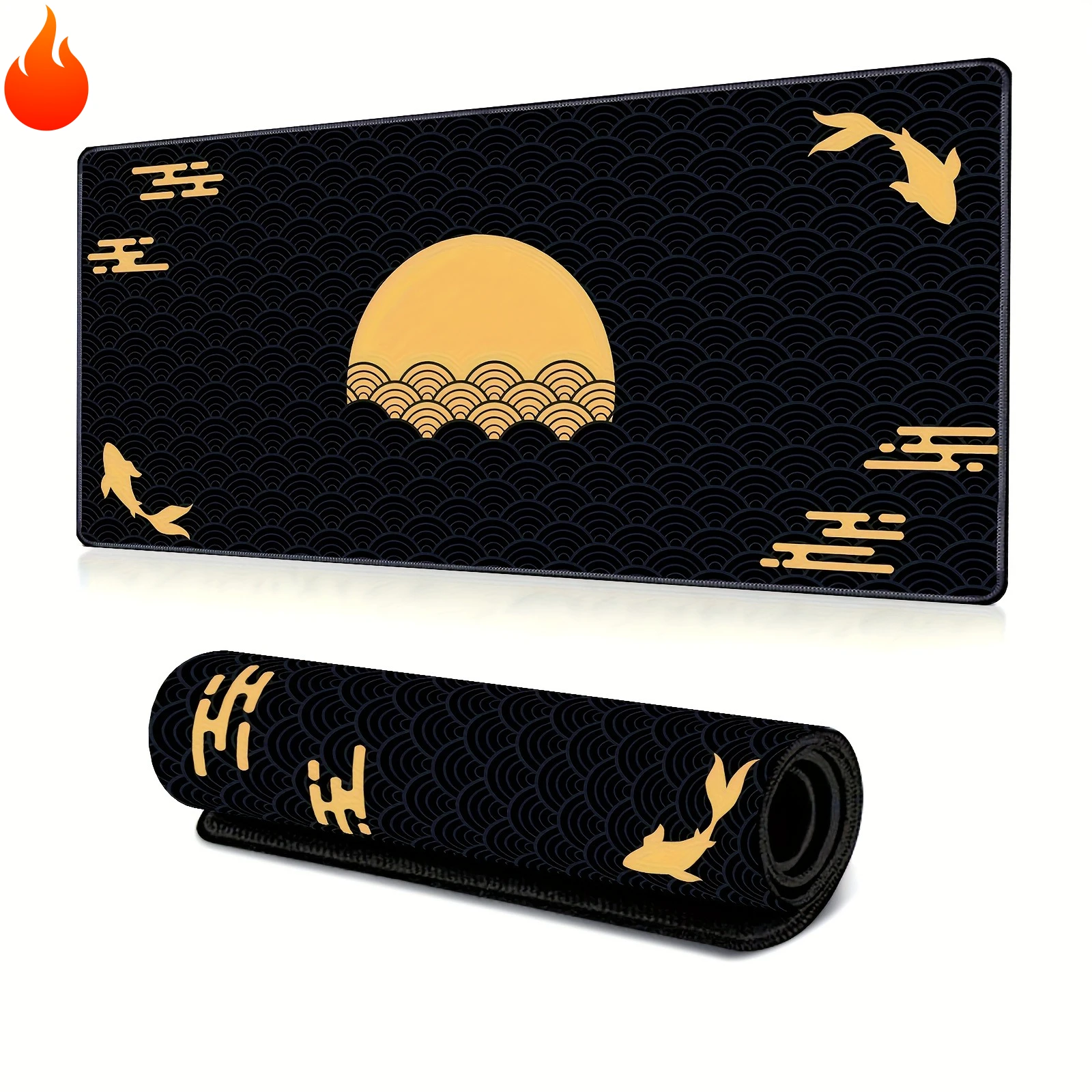 

Японский коврик для мыши Koi Sunrise Design, резиновая нескользящая основа, настольный коврик, игровой коврик из высококачественного материала, коврик для мыши с замковым краем