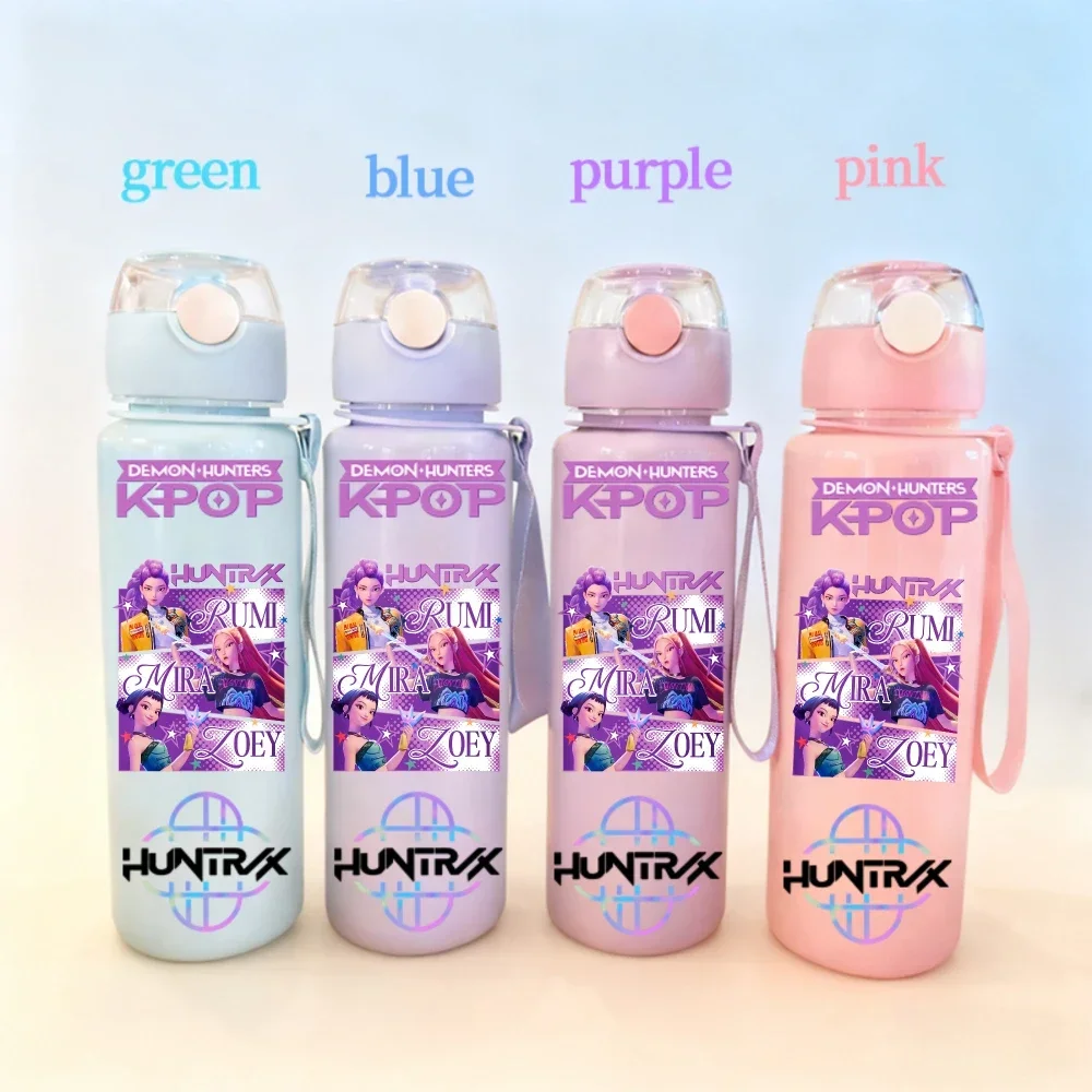700ml K-pop Demon Hunter Plastic Water Cup High-capacity Cartoon Cute Leakproof Water Bottle With Portable Rope Kids Gift