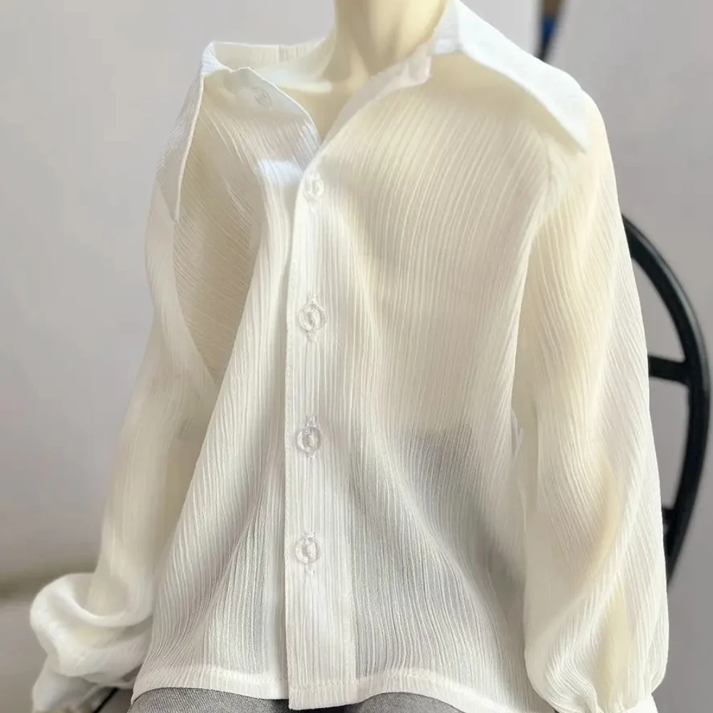 45/60/68/73/75cm Doll's Clothes for 1/4 1/3 Bjd Doll Clothing Top Transparent White Chiffon Shirt Diy Girl Toys Doll Accessories