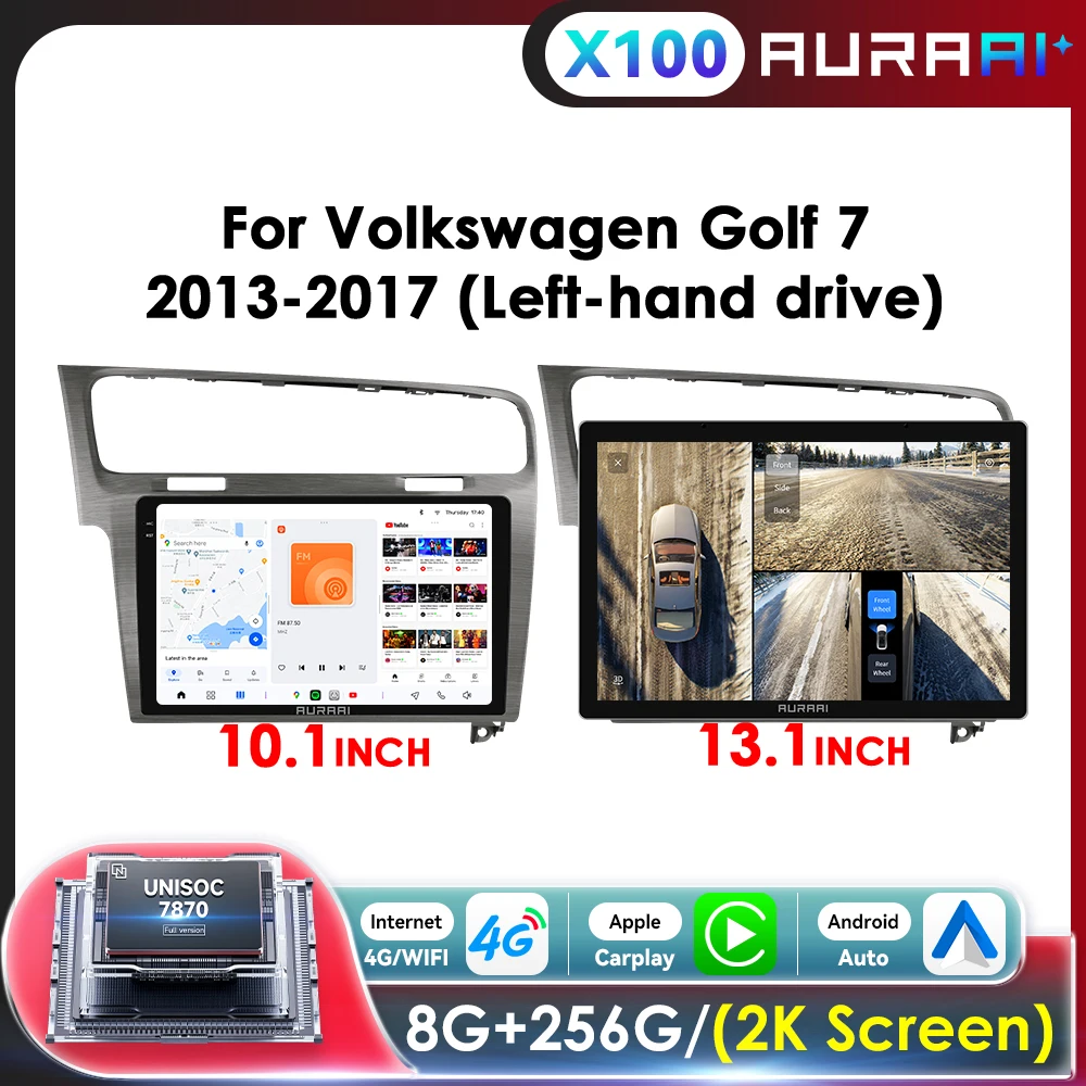 AURAAI Autoradio für Volkswagen Golf 7 2013–2017 (nur Linkshänder) 2K-Bildschirm ADAS 360 Kamera Autoradio UNISOC 7870 GPS