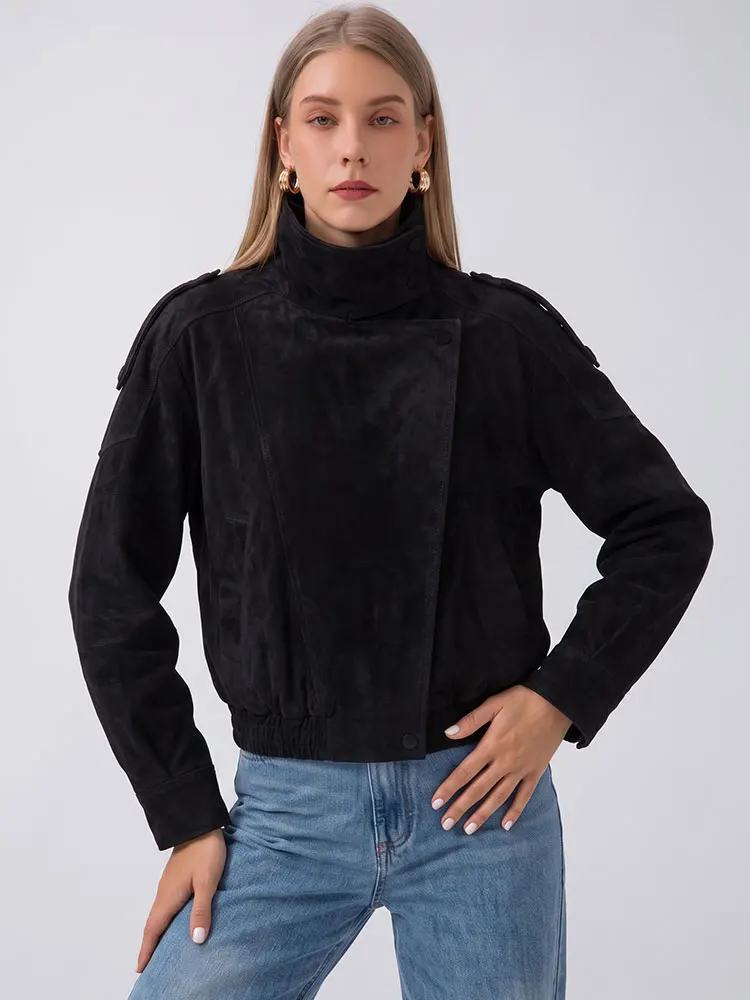 HH Damen Vintage Asymmetrischer Mantel mit Druckknopfleiste, Langarm, Lässiger Party-Mantel, Stehkragen, Taschen, Herbst-Urlaubsjacke, Einfarbig, Locker Geschnitten