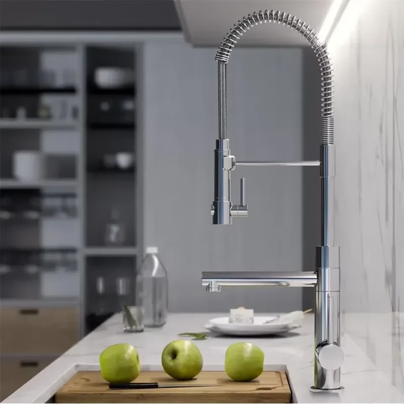 Electroplated copper cold and hot kitchen spring faucet American style faucet splash proof household accessories