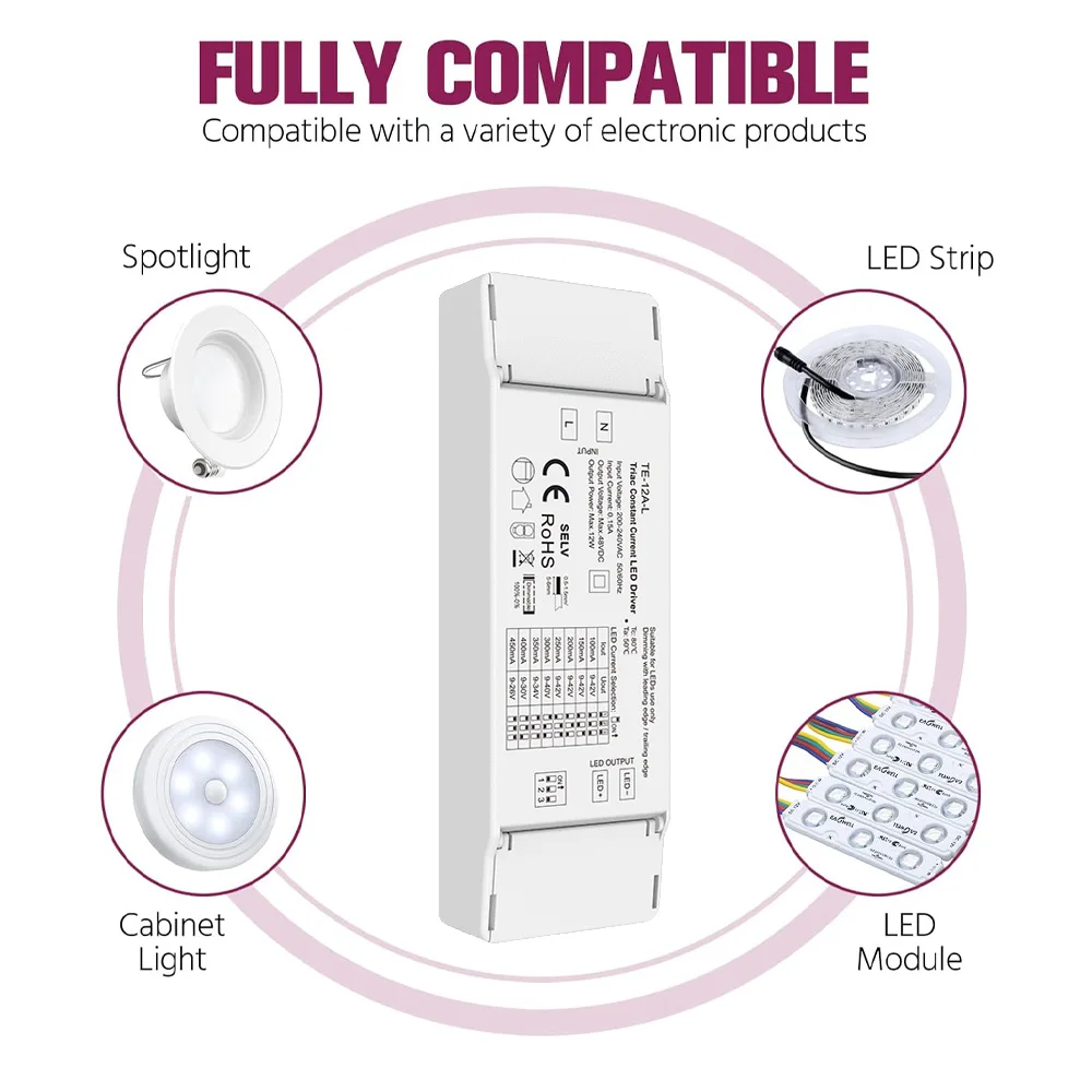 Triac stałoprądowy sterownik LED 100-700mA 12W ściemnialny zasilacz LED PWM cyfrowe ściemnianie AC 220V 230V transformator oświetleniowy