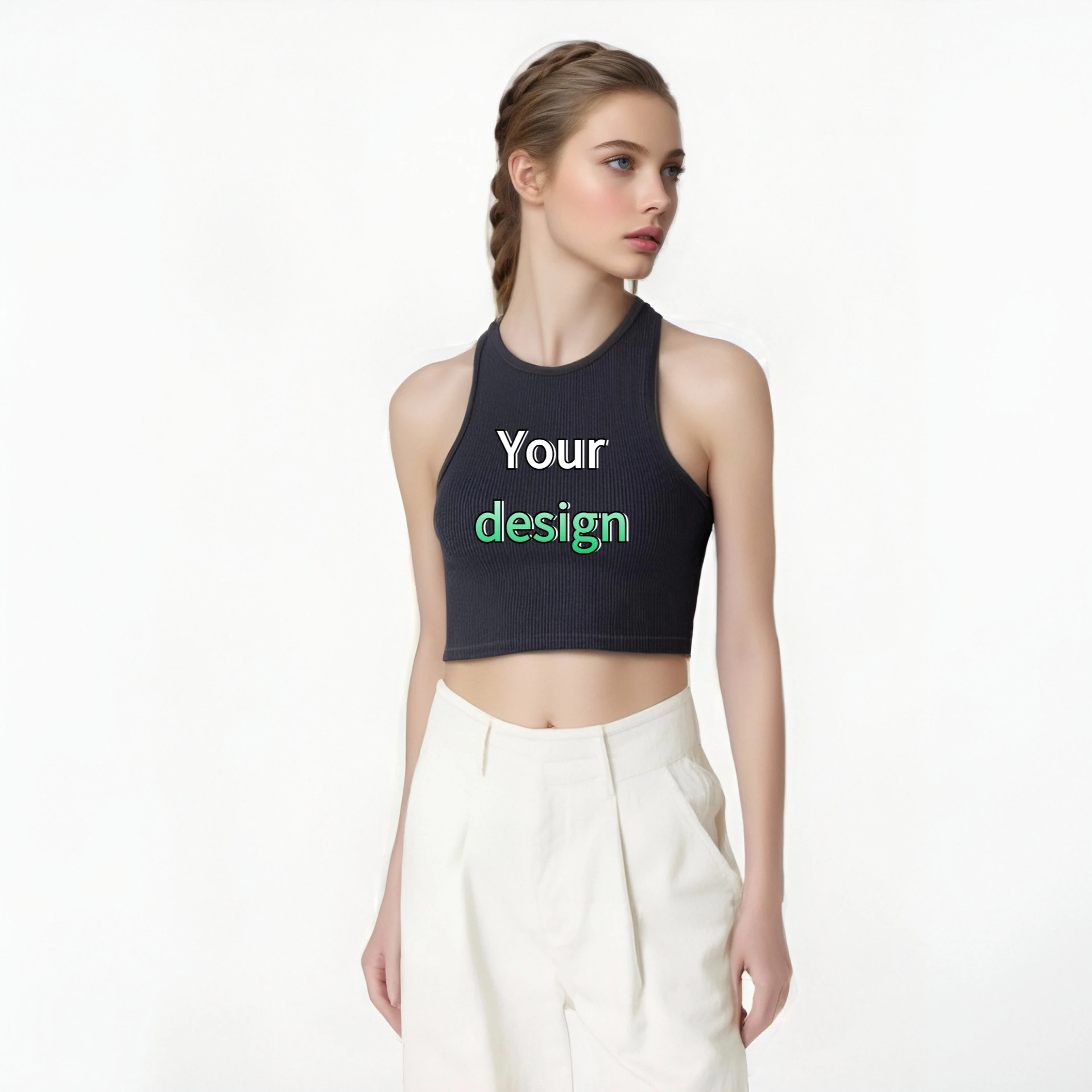 DIY Print Customize high-elastic belly-baring yoga vest sleeveless casual sexy quick-drying running fitness sport