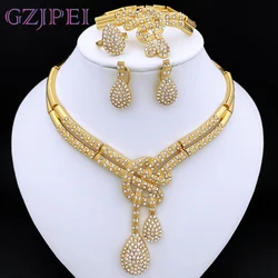Dubai Gold Color Women Jewelry Sets Classic Design Necklace Earrings Charm Bracelet Ring Banquet Party Jewelry 18K Gold Plated