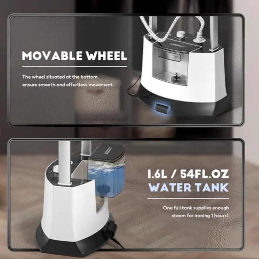 Stojący parownik do ubrań z funkcją płaskiego żelazka: Szybkie nagrzewanie w 25 sekundach, ciągły strumień pary przez 1 godzinę, mocny parownica Inc.